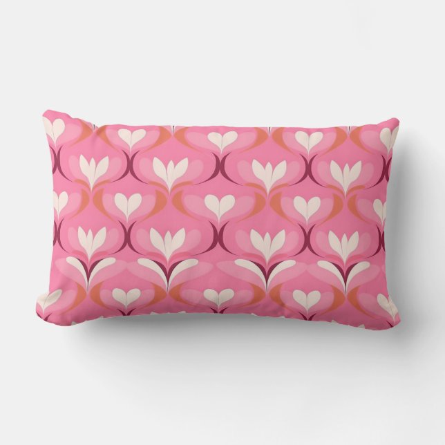Retro ogee pink orange hearts lumbar cushion (Front)