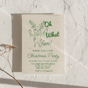 Retro Oh What Fun Christmas Cute Reindeer Party Invitation