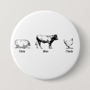 Retro Oink Moo Cluck Pig Cow Chicken 7.5 Cm Round Badge