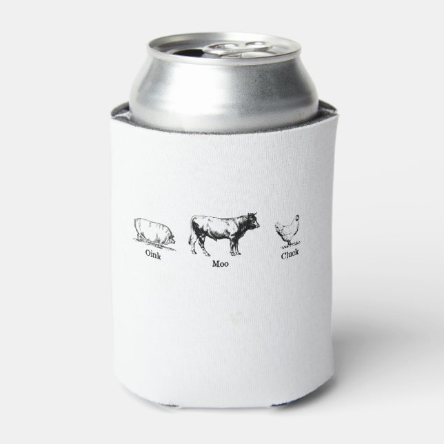 Retro Oink Moo Cluck Pig Cow Chicken Can Cooler (Can Front)