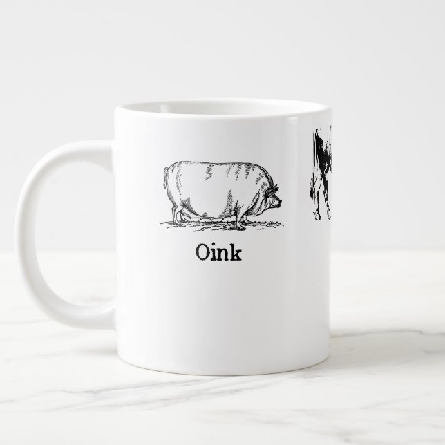 Retro Oink Moo Cluck Pig Cow Chicken Large Coffee Mug (Left)