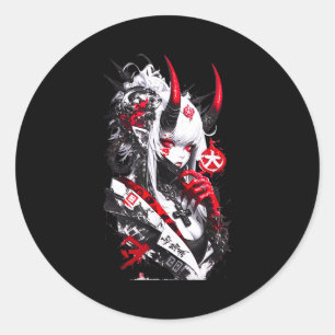 Retro Okami Girl Basic Japan Style Fox Cute Cool M Classic Round Sticker