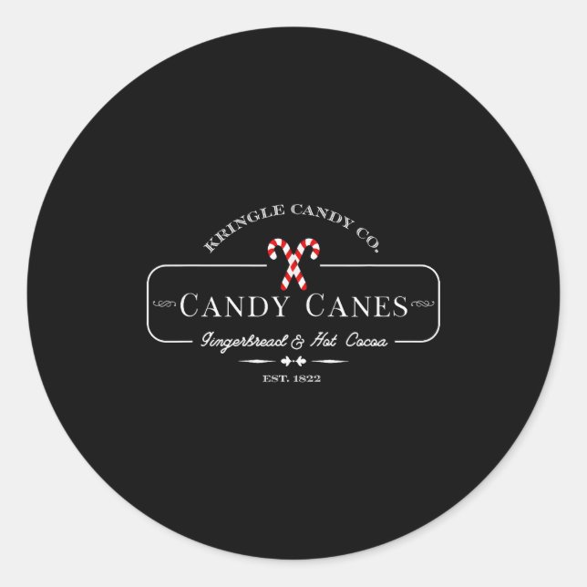 Retro Old Fashioned Kringle Candy Canes Co Merry C Classic Round Sticker (Front)