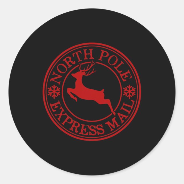 Retro Old Fashioned North Pole Express Mail Reinde Classic Round Sticker (Front)