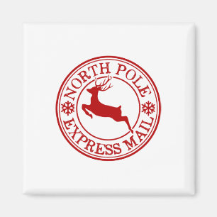 Retro Old Fashioned North Pole Express Mail Reinde Magnet