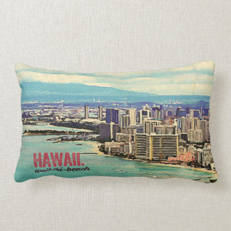 Retro Old Look Hawaii Oahu Island Waikiki Beach Lumbar Cushion