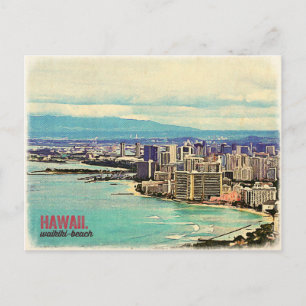 Retro Old Look Hawaii Oahu Island Waikiki Beach Postcard
