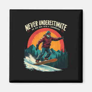 Retro Old Man With A Snowboard Grandpa Dad Snowboa Magnet