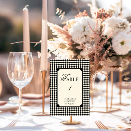 Retro Old Money Black & Ivory Checkered Wedding Table Number