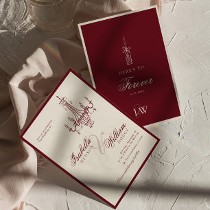 Retro Old Money Deep Red Vintage Classic Wedding Invitation