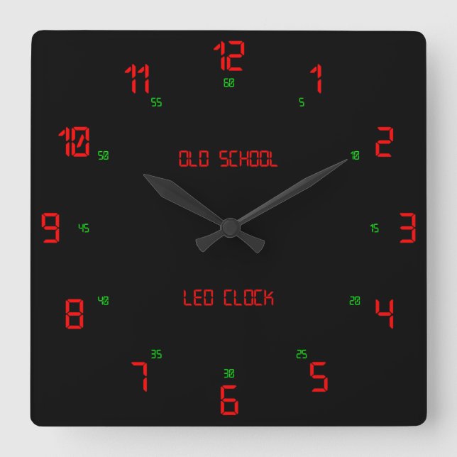 Retro Old School LED Square Wall Clock (Front)