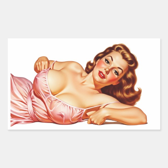 Retro Old School Pin-up girl Art Rectangular Sticker (Front)