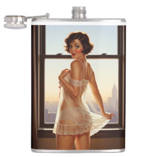 Retro Old School Pin-up Girl Hip Flask