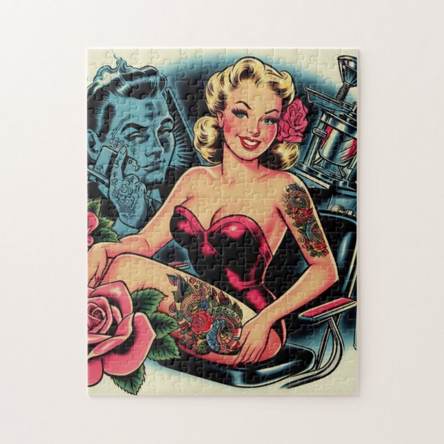Retro Old School Tattoo Pin Up Jigsaw Puzzle (Vertical)