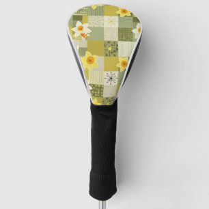 Retro Olive Daffodil Floral Tile - Mid Century Golf Head Cover