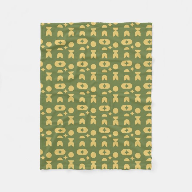 Retro Olive Green Abstract Geometric Pattern Fleece Blanket (Front)