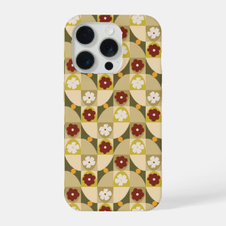 Retro olive green  abstract geometric with florals iPhone 15 pro case