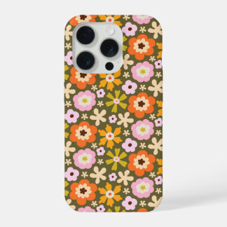 Retro Olive green Full bloom abstract floral  iPhone 15 Pro Case