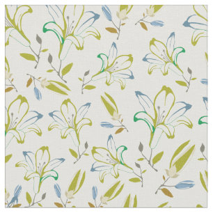 Retro Olive Green Lily Flower Pattern for DIY Mask Fabric