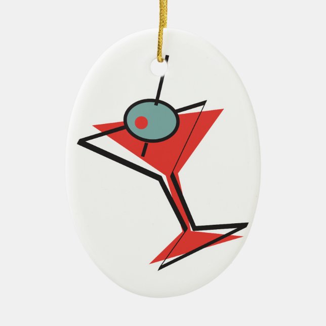 retro olive martini ceramic tree decoration (Front)