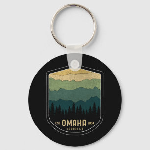Retro Omaha Nebraska NE State Mountains Vintage Key Ring
