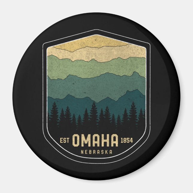 Retro Omaha Nebraska NE State Mountains Vintage Magnet (Front)
