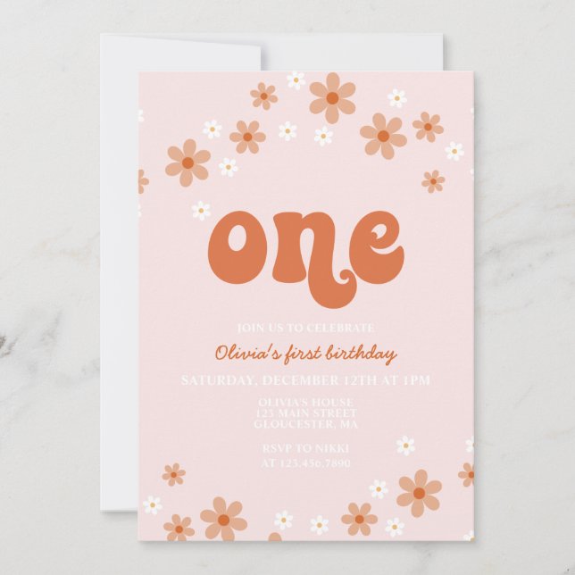 Retro one daisy boho first birthday invitatio invitation (Front)
