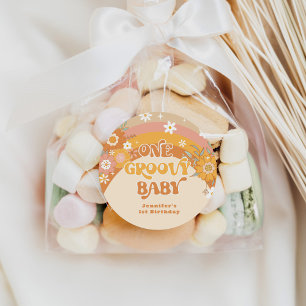 Retro one groovy baby birthday classic round sticker