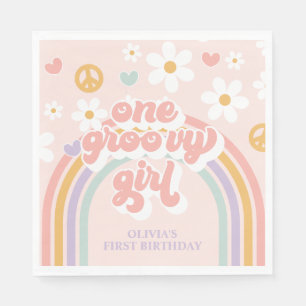 Retro One Groovy Girl Rainbow 1ST Birthday Napkin