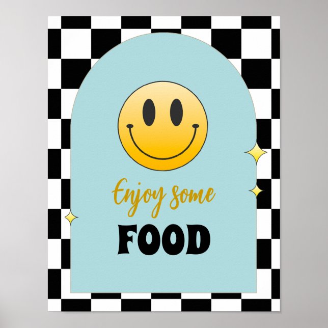Retro One Happy Dude Birthday Enjoy Some Food Sign (Front)