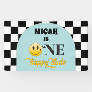 Retro One Happy Dude Birthday Large Banner