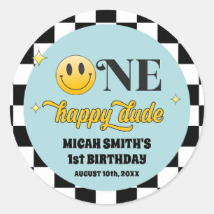 Retro One Happy Dude Birthday Thank You Sticker