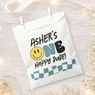 Retro One Happy Dude Happy Face first Birthday   Favour Bags