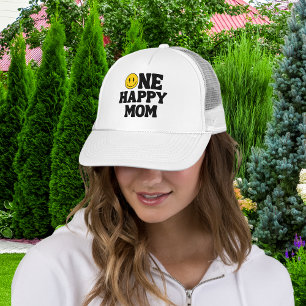 Retro One Happy Mum Smile Face Birthday Trucker Hat