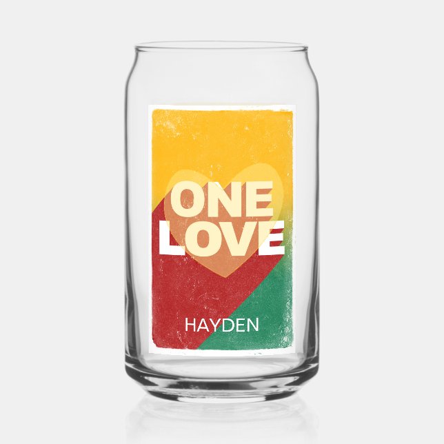 Retro One Love Poster Art Colourful Personalised Can Glass (Front)