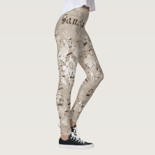 Retro one-of-a kind ephemera patterns womens white leggings