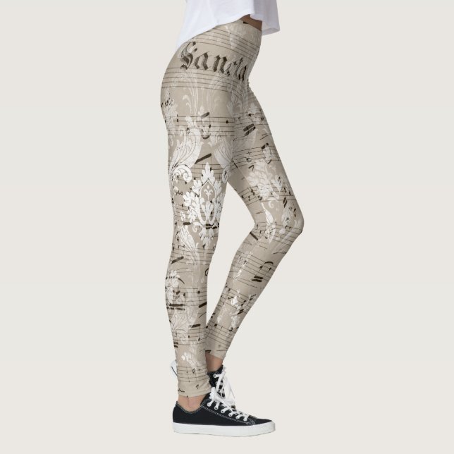 Retro one-of-a kind ephemera patterns womens white leggings (Right)