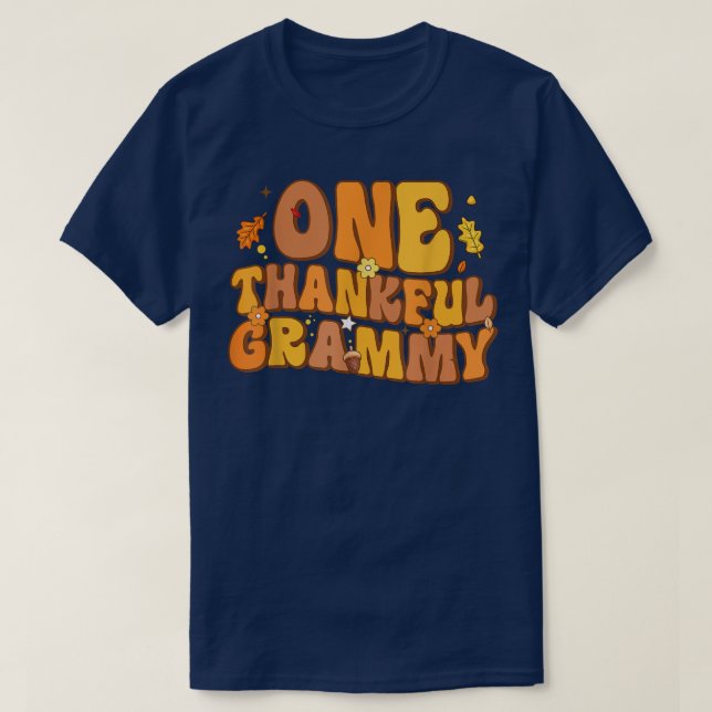 Retro One Thankful Grammy Fall Autumn Happy Thanks T-Shirt (Design Front)
