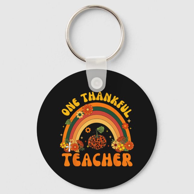 Retro One Thankful Teacher Thanksgiving Fall Mens  Key Ring (Front)