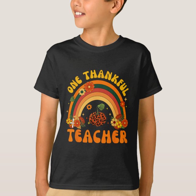 Retro One Thankful Teacher Thanksgiving Fall Mens  T-Shirt (Front)