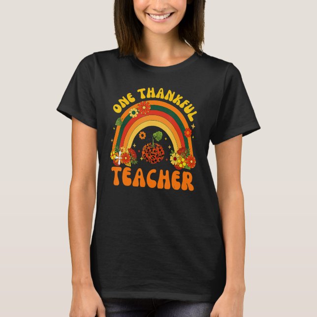 Retro One Thankful Teacher Thanksgiving Fall Mens  T-Shirt (Front)