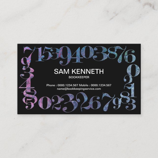 Retro Opal Colour Numbers Frame Bookkeeper Business Card (Front)