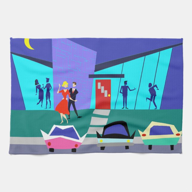 Retro Open House Party Kitchen Towel (Horizontal)