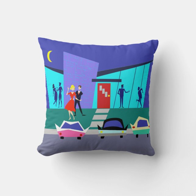 Retro Open House Party Throw Pillow (Front)