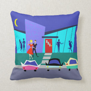 Retro Open House Party Throw Pillow