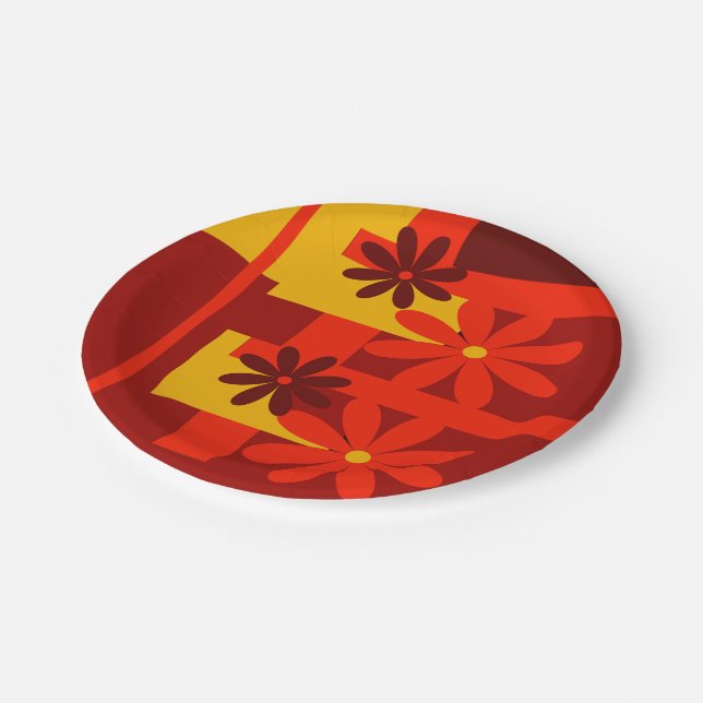 Retro orange 1970's paper plate (Angled)