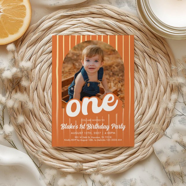 Retro Orange 1st Birthday Invitation (Creator Uploaded)