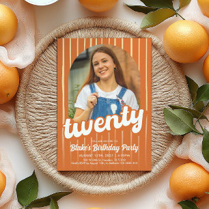 Retro Orange 20Th Birthday Invitation