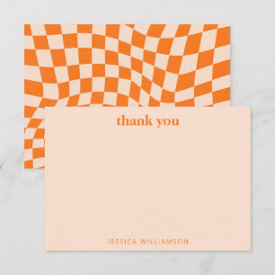 Retro Orange Abstract Check Personalized Shower Thank You Card
