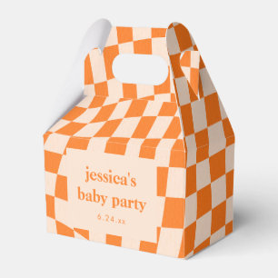 Retro Orange Abstract Checkerboard Baby Shower Favour Box